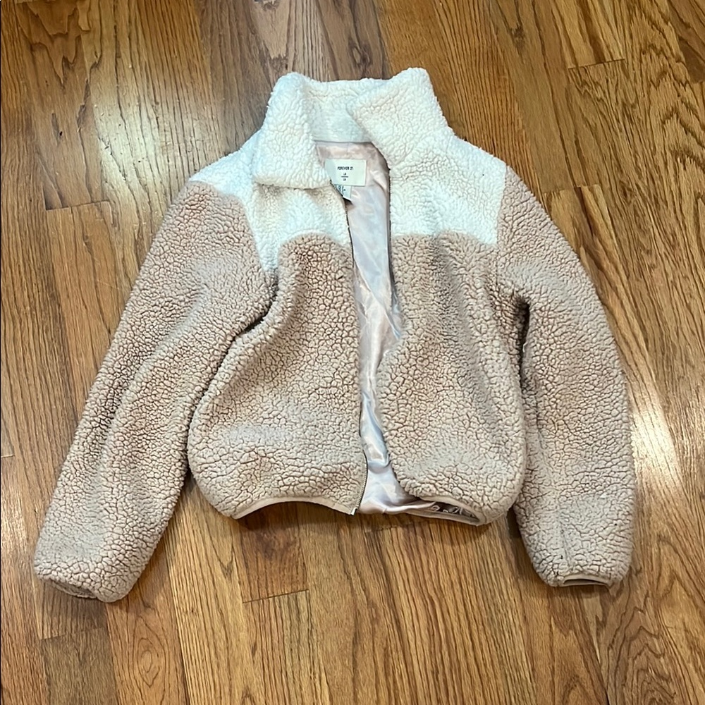 Forever 21 Teddy Jacket in Cream and Tan